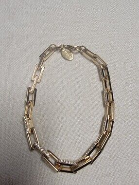 Express Gold-Tone Rectangular Link Bracelet with Pavé Accents
